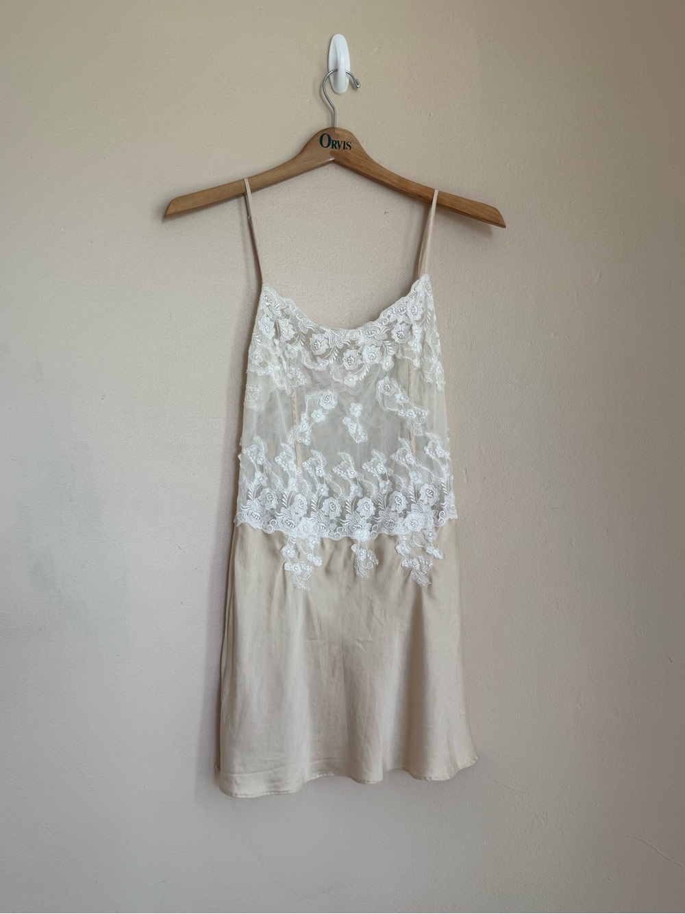 100% Silk (2006) Lace Trim Slip Dress See Through Top Ivory and Cream
